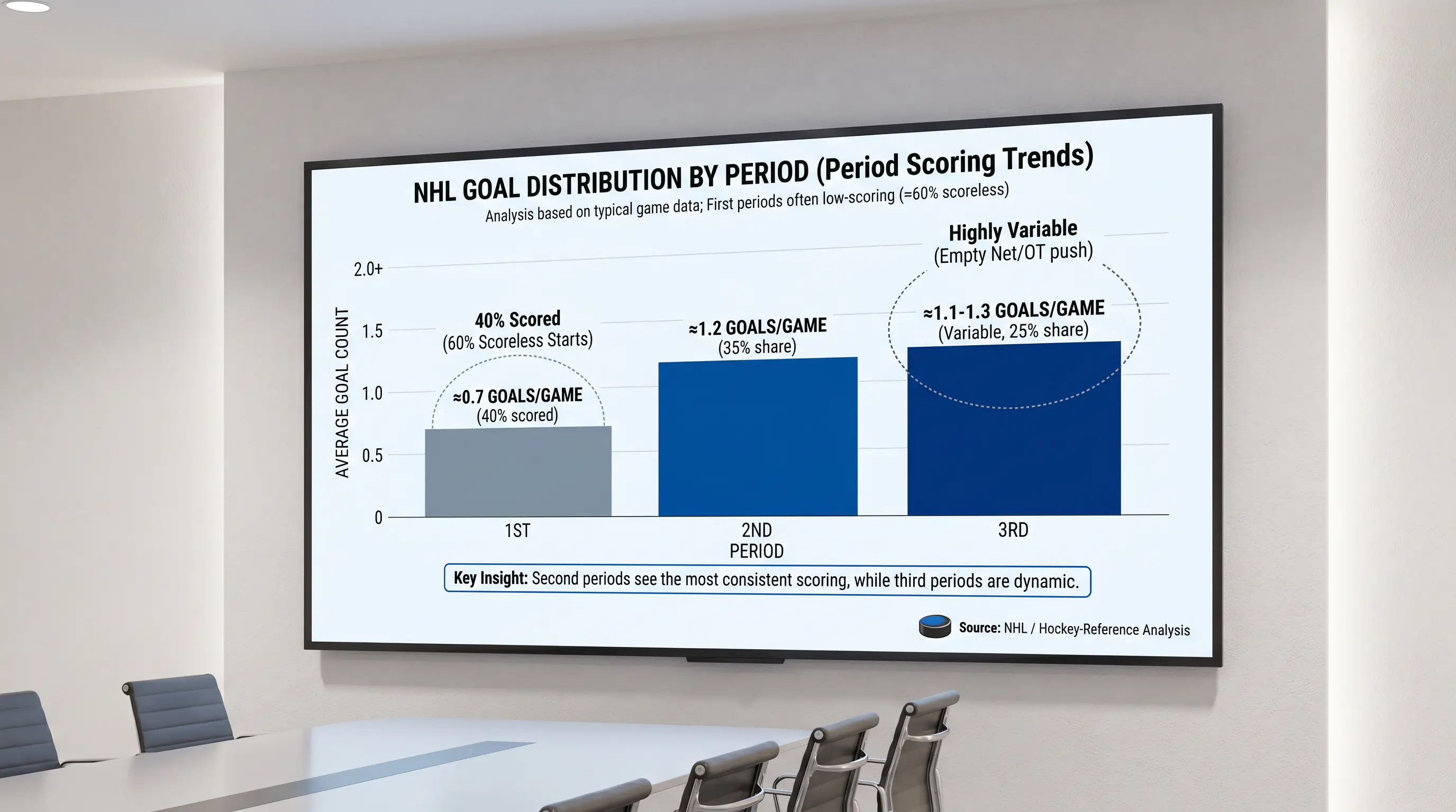 Statistische Torverteilung in NHL-Spielen: Tore im ersten, zweiten und dritten Drittel im Vergleich