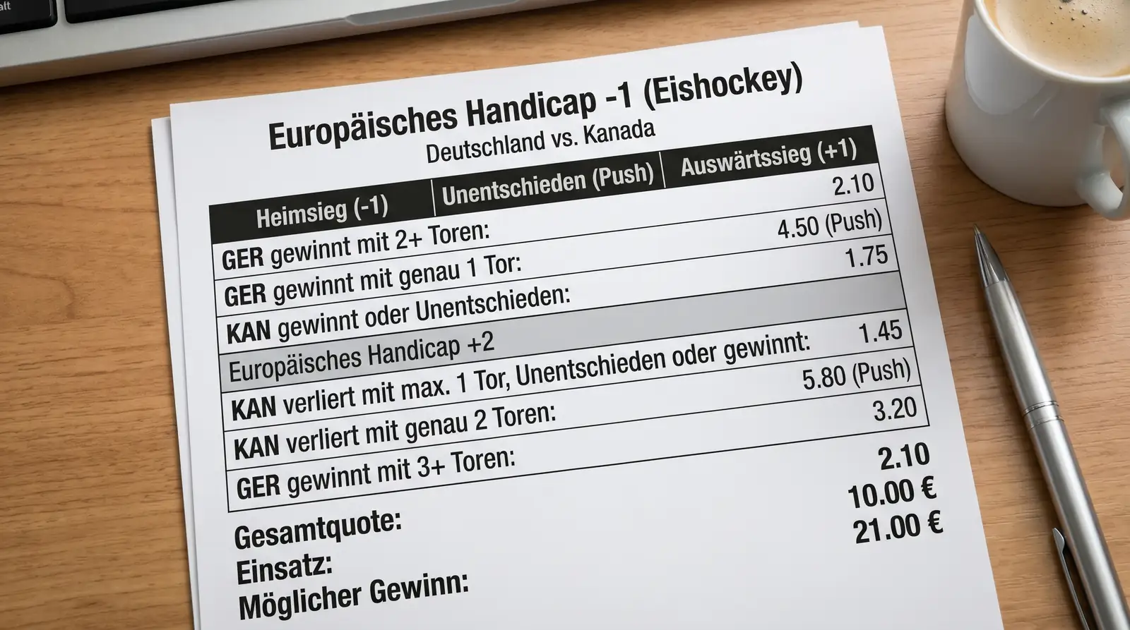 Europäisches Handicap im Eishockey – Ganztore mit Push-Möglichkeit erklärt anhand eines NHL-Spielbeispiels