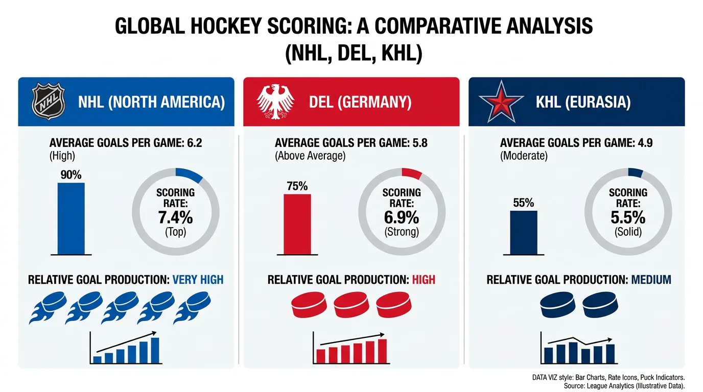 Vergleich durchschnittlicher Torzahlen in NHL, DEL und KHL für Over Under Wett-Analyse