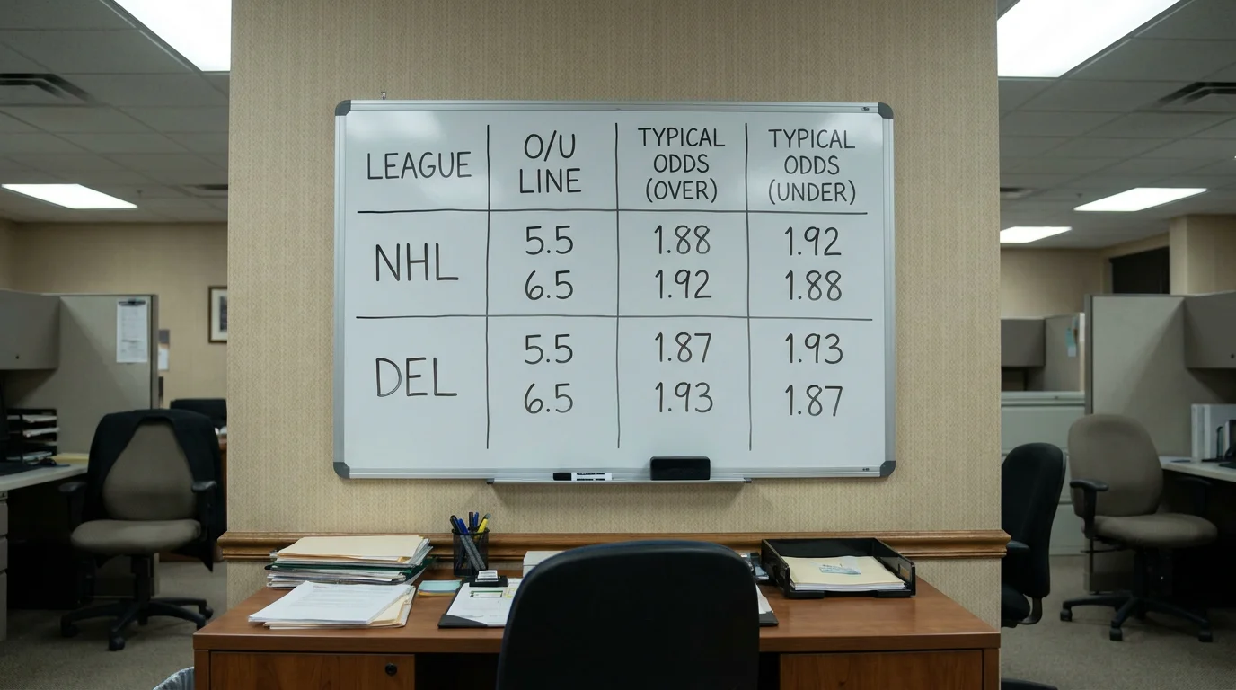 Tabelle mit Standard Over Under Linien 5,5 und 6,5 bei NHL und DEL Eishockey Wetten