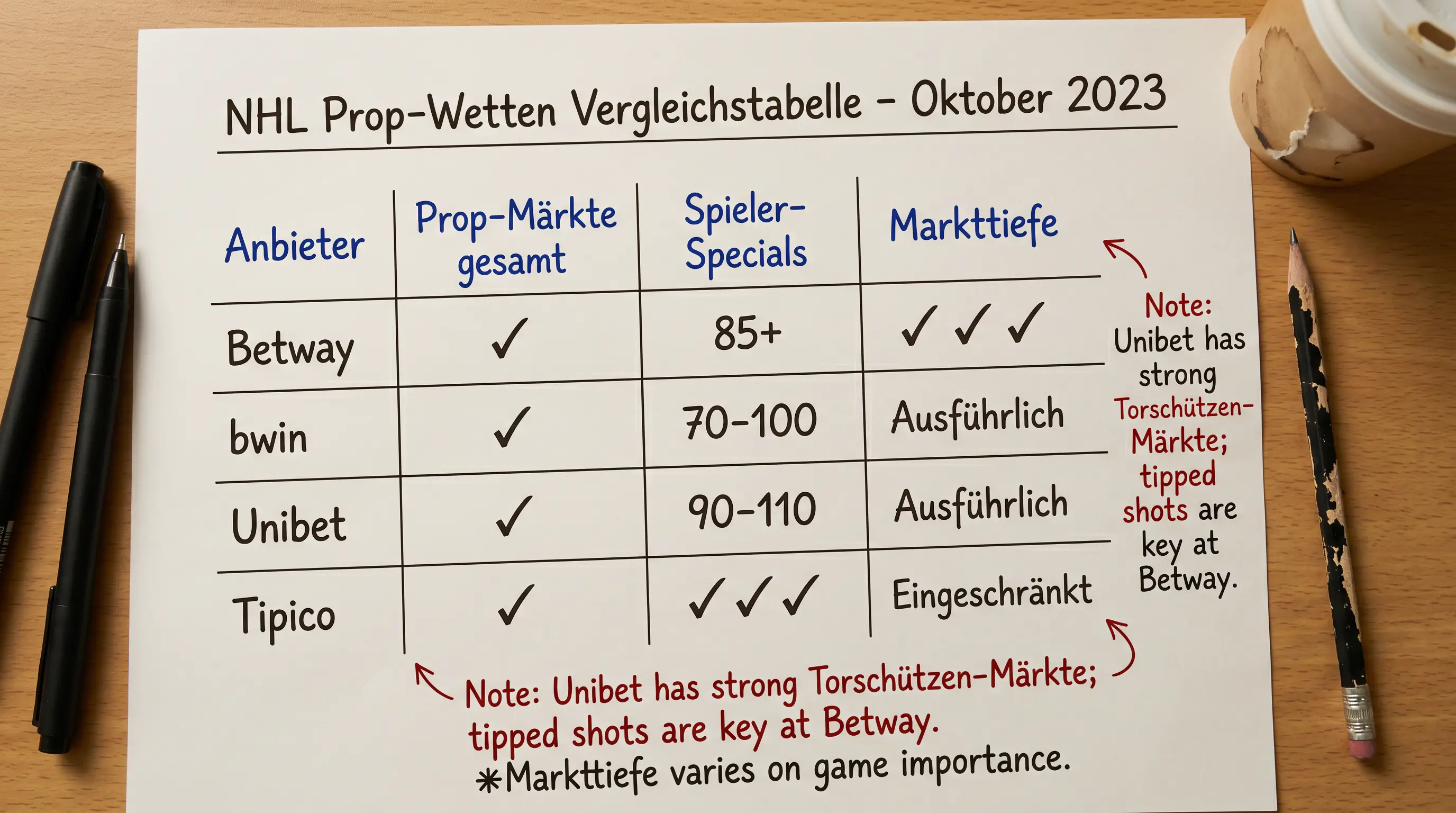 Anbieter-Vergleich für Eishockey Prop Wetten – Markttiefe bei NHL Spieler-Spezialwetten
