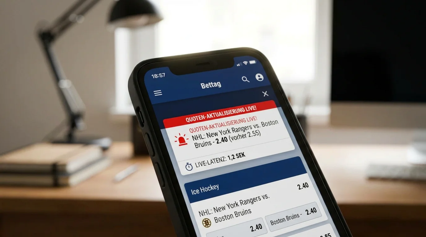 Live-Wetten-Oberfläche einer Eishockey-App mit Quotenanzeige und Zeitstempel-Indikator