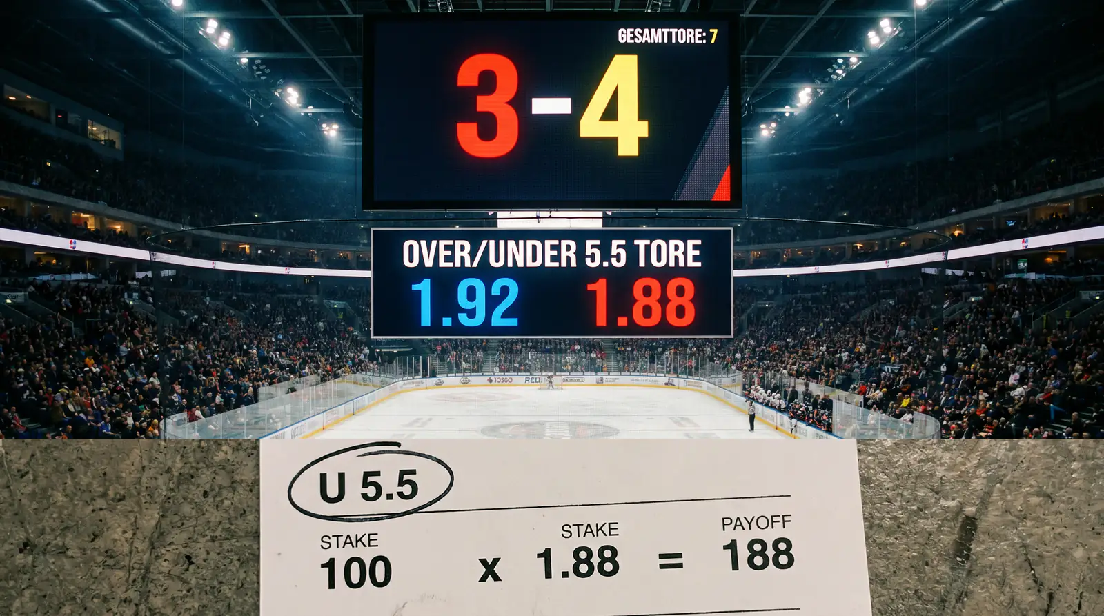 Eishockey Over-Under Wette Erklärung mit NHL-Torlinie und Quoten-Beispiel