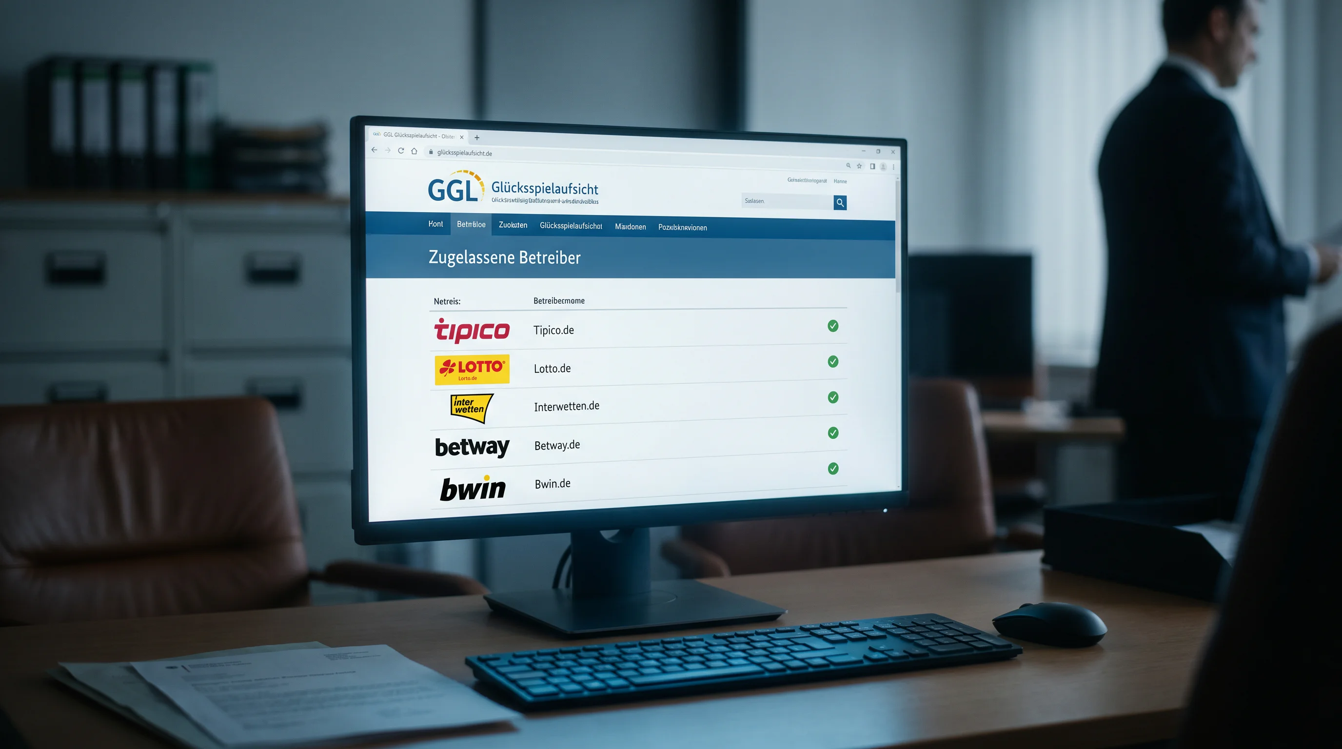 GGL-lizenzierte Eishockey Wettanbieter: GGL-Whitelist auf Behördenwebsite, seriöse Sportwetten-Logos mit .de-Domain