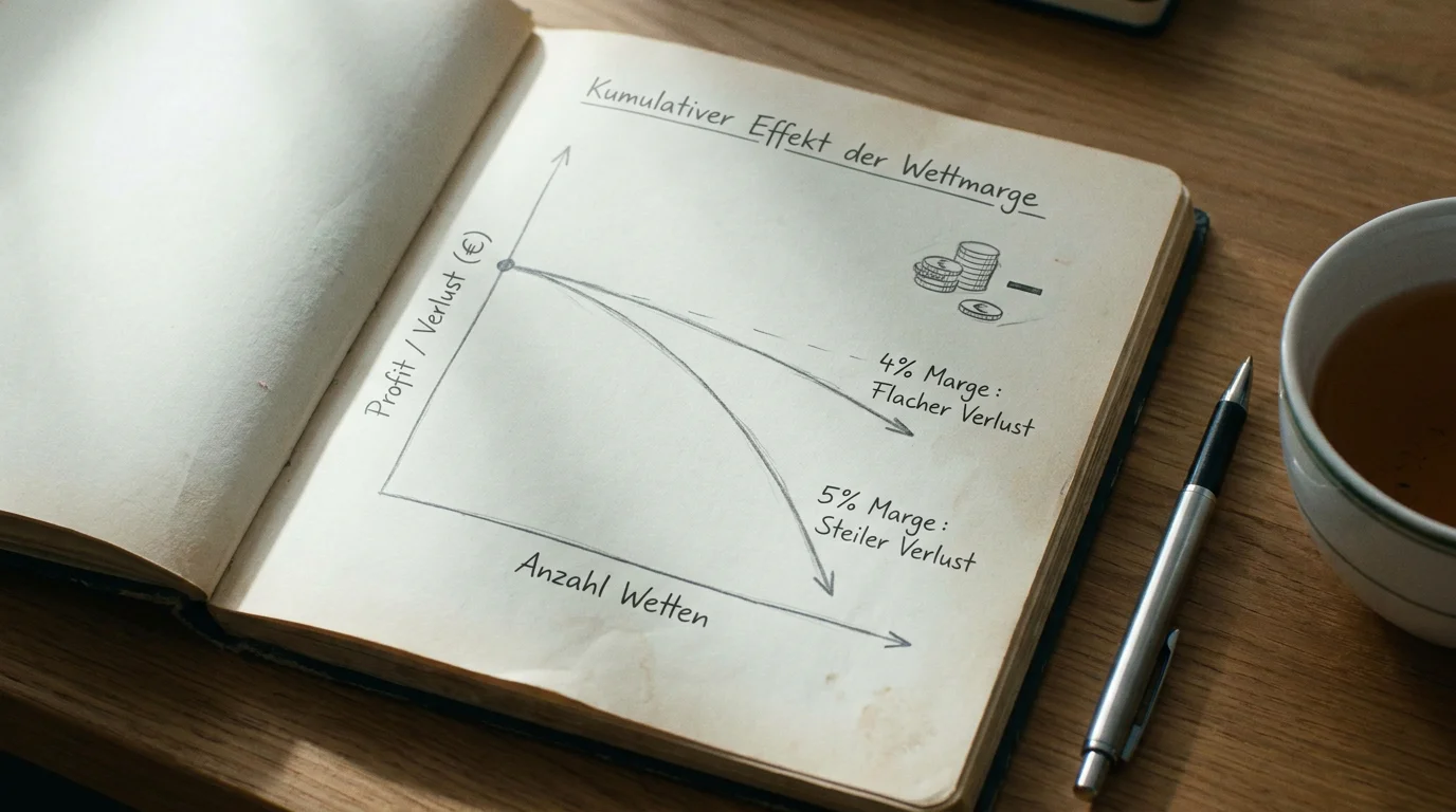 Grafik zeigt den Einfluss der Buchmacher-Marge auf das Langzeitergebnis eines Eishockey-Sportwetters