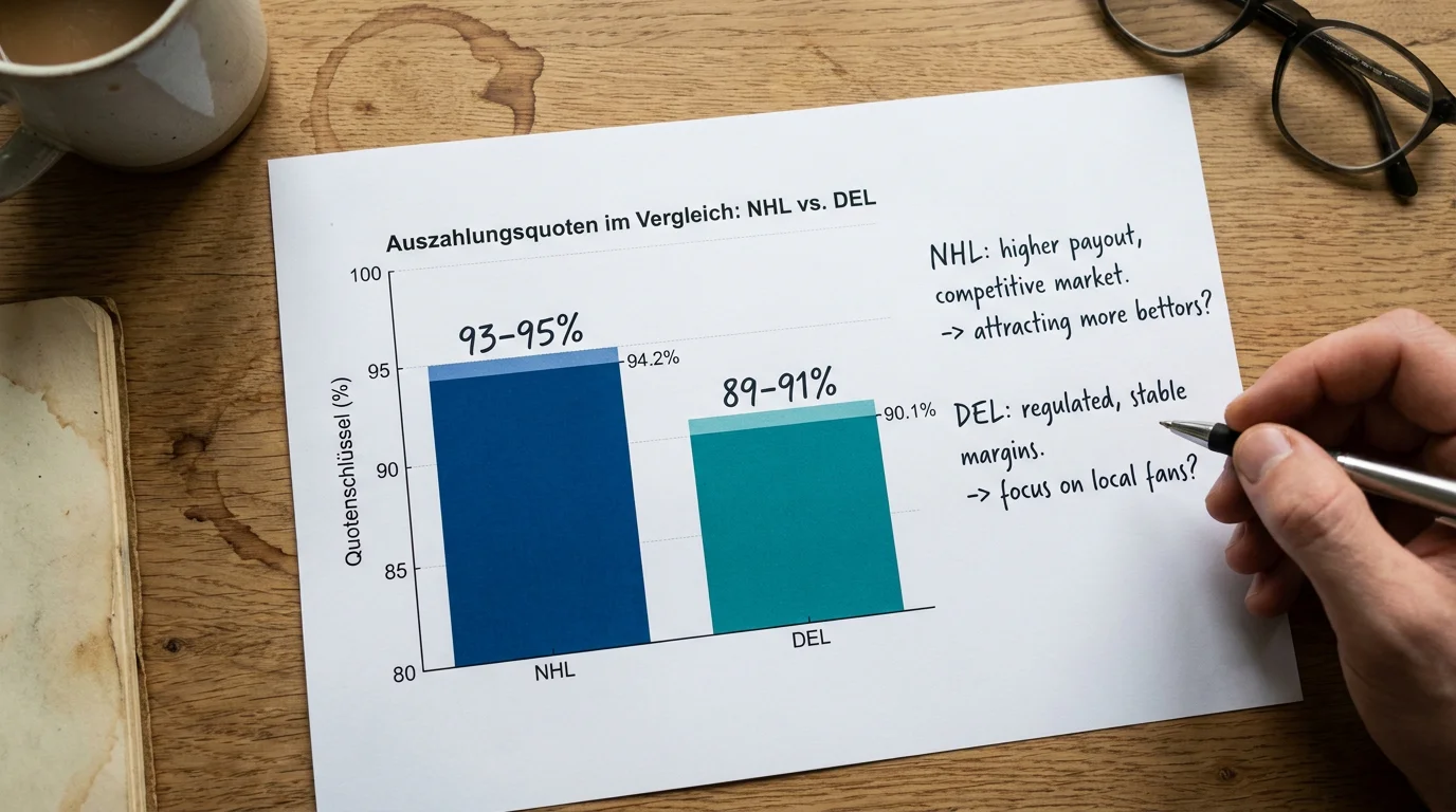 Quotenschlüssel Vergleich NHL und DEL: Balkendiagramm Auszahlungsquoten verschiedener Eishockey-Ligen bei Sportwetten-Anbietern